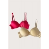 VipMarketim  Kırmızı-ten 2li Mikro Kumaş İçi Boş Balenli Günlük Desteksiz Sütyen