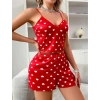 Vipmarketim Kırmızı Üstüne Beyaz Kalp Desenli İnce Askılı Şortlu Pijama Takımı