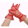 VipMarketim Kısa Boy Güpürlü Kırmızı Puantiyeli Tül Eldiven Kırmızı Renk