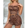 Vipmarketim Leopar Desenli İnce Askılı Şortlu Pijama Takımı