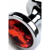 VipMarketim Metal Anal Plug, Metal, Gümüş, Kırmızı Kristalli, 8 Cm, Ø 3,5 Cm, 95 G