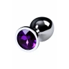 VipMarketim Metal Anal Plug, Metal, Gümüş, Mor Kristalli, 8 Cm, Ø 3,4 Cm, 85 G