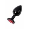 VipMarketim Metal Anal Plug, Metal, Siyah, Kırmızı Kristalli, 8,2 Cm, Ø3,4 Cm, 85 G
