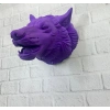 VipMarketim Mor Renk 3D Kurt Başı Duvar Dekoru Asılabilir Maskot Heykel 25x19 cm