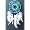 VipMarketim Nazar Boncuğu Motifli Turkuaz Rengi Dream Catcher Beyaz Kuş Tüylü Düş Kapanı Duvar Süsü