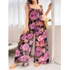 VipMarketim  Özel Tasarım Büyük Beden Çiçek Desenli Bol Kesim 2li Pijama Takımı