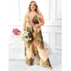 VipMarketim  Özel Tasarım Büyük Beden Çiçek Desenli İnce Askılı 2li Pijama Takımı