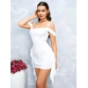 VipMarketim Özel Tasarım Omuz Detaylı Şık Beyaz Fantezi Mini Club Elbisesi