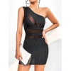 VipMarketim  Özel Tasarım Siyah Tek Omuz Dekolteli Işıltılı Fantezi Mini Club Elbisesi