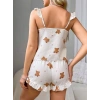 VipMarketim  Pamuklu Ayıcık Desen Fırfırlı Askılı Şortlu Pijama Takımı