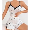 VipMarketim  Pamuklu Beyaz Üstüne Siyah Kalp Desen Fitilli Askılı Şortlu Pijama Takımı