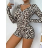 VipMarketim Pamuklu Leopar Desenli Düğmeli Uzun Kol Tulum Pijama