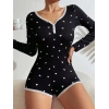 VipMarketim Pamuklu Siyah Kalp Desenli Tulum Pijama