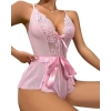 VipMarketim  Pembe Dantel İşlemeli Kurdelalı Fantezi Tül Babydoll