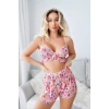 Vipmarketim Pembe Desenli Fantezi Tül Şortlu Sütyen Takımı