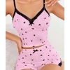 VipMarketim  Pembe Kalp Desenli Askılı Şortlu Pijama Takım