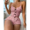 VipMarketim  Pembe Üstüne Siyah Kalp Desenli Askılı Şortlu Pijama Takımı