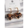 VipMarketim Pirinç Gold Renk 3D Kalp Leopar Desen Model Kadın Küpe 5886