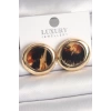 VipMarketim Pirinç Gold Renk Leopar Desen Daire Model Kadın Küpe 5886