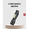 VipMarketim Profesyonel 4 Modlu Şarjlı El Feneri | 1300 mAh Batarya | Cree LED Teknolojisi