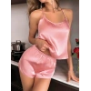 Vipmarketim Pudra İnce Askılı Arkası Dekolteli Şortlu Saten Gecelik