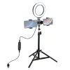 VipMarketim PULUZ 70CM Çift Telefon tutucu 6.2CM Led Işık Stand YoutuberCanlı Yayın Selfie TikTok Makeup-(5775)