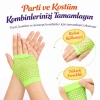 VipMarketim Retro Neon Yeşil File Parmaksız Kısa Eldiven 11 cm