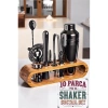 VipMarketim Shaker Kokteyl Set - 10 Parça 750 ML Shaker Coctail Set Bambu Standlı