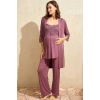 VipMarketim Sıfır Kol Oyuk U Yaka Viskon Düz Yazlık Uzun Dantel Detaylı Hamile Pijama Takımı Sabahlık Anıl (Kod:5778)