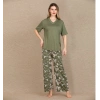 Vipmarketim Şık Tasarım Çiçek Desenli Yeşil Kısa Kol Viskon Pijama Takımı