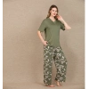 Vipmarketim Şık Tasarım Çiçek Desenli Yeşil Kısa Kol Viskon Pijama Takımı