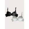 VipMarketim  Siyah-beyaz 2li Mikro Kumaş Push Up Dolgulu Balenli Günlük Destekli Sütyen