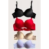 VipMarketim  Siyah-beyaz-kırmızı-ten 4lü Dolgulu Push Up Micro Balenli Günlük Tek Destekli Sütyen