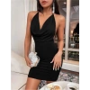 VipMarketim  Siyah Boyundan Bağlamalı Sırt Dekolteli Mini Club Elbisesi