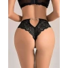 VipMarketim  Siyah Dantel İşlemeli Arkası Kalp Detaylı Fantezi String Tanga