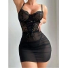 VipMarketim Siyah Dantel İşlemeli Korse Görünümlü Tül Fantezi Gecelik