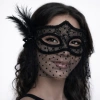 VipMarketim Siyah Dantel Tüllü Peçeli Parti Maskesi - Tüylü İnci Detaylı