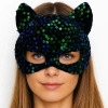 VipMarketim Siyah Kadife Kumaş Üzerine Mavi Yeşil Payetli Pullu Parti Maskesi 16x14 cm