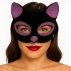 VipMarketim Siyah Renk Pembe Simli Süet Kaplama Kedi Maskesi 18x14 cm