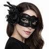 VipMarketim Siyah Venedik Parti Maskesi – Çiçekli Tüylü Payetli