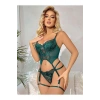 VipMarketim Transparan Yeşil Dantel İşlemeli Büstiyerli Jartiyer Takımı