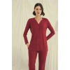 VipMarketim Uzun Kollu Boydan Düğmeli V Yaka Pijama Takımı