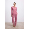 VipMarketim  Uzun Kollu T-shirt Ve Desenli Pantolon Pijama Takımı