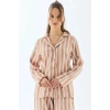 VipMarketim Viscose Çizgili Gömlek Pantolon Pijama Takımı
