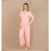 Vipmarketim Viskon Şık Tasarım Dantel İşlemeli Açık Pembe Kısa Kol Pijama Takımı