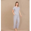 VipMarketim Viskon Şık Tasarım Dantel İşlemeli Gri Kısa Kol Pijama Takımı