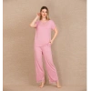 VipMarketim Viskon Şık Tasarım Dantel İşlemeli Pembe Kısa Kol Pijama Takımı