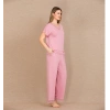 VipMarketim Viskon Şık Tasarım Dantel İşlemeli Pembe Kısa Kol Pijama Takımı