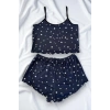VipMarketim Yıldız Desenli Lacivert Şortlu Pijama Takımı