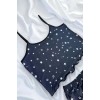 VipMarketim Yıldız Desenli Lacivert Şortlu Pijama Takımı